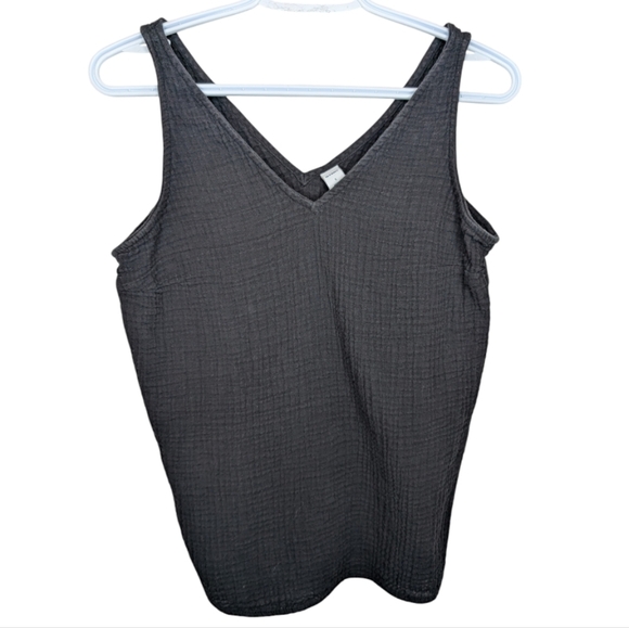 Old Navy Black Gauze Cotton Double V Neck Sleeveless Tank Top Women Small - Picture 1 of 8